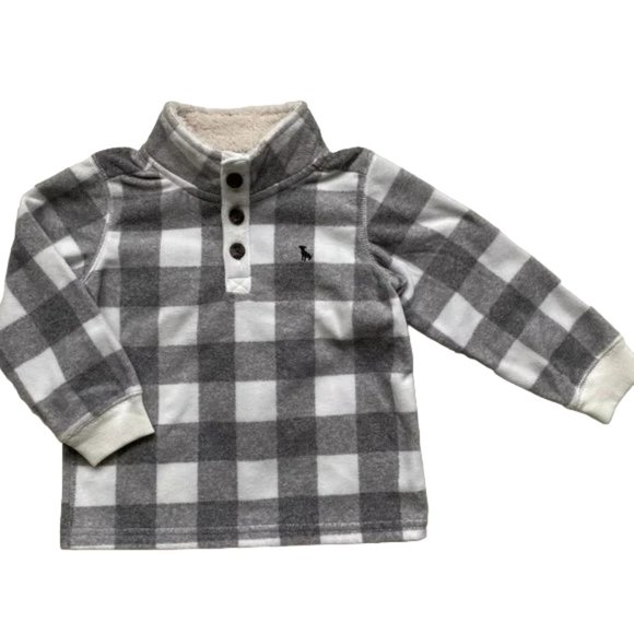 Carter's Gray White Soft Buffalo Check Fleece Sherpa Pullover Top Size 24 Months - Picture 2 of 6